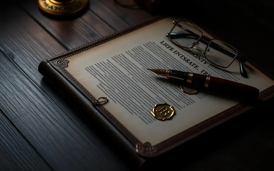 Contract de piele cu stilou auriu și sigiliu de ceară